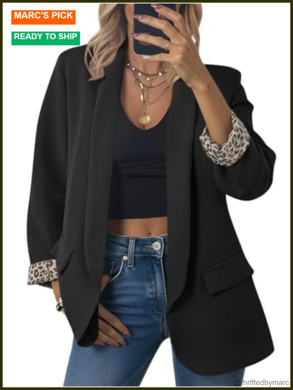 Leopard Lined Shawl Collar Blazer Open Front Long Sleeve Business Jacket